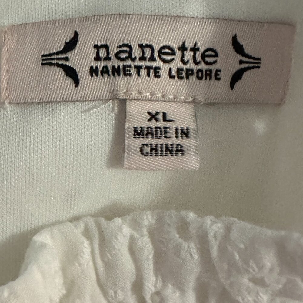 Nanette Lepore White Eyelet Embroidered Flutter Sleeve Blouse Top Women XL - Picture 7 of 8